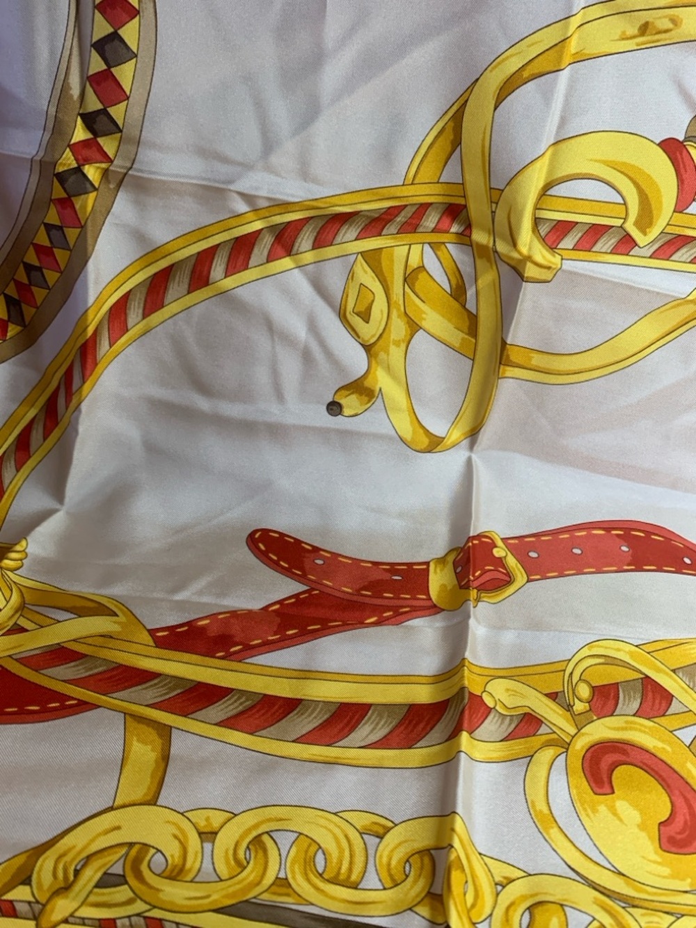 Celine Yellow, Cream & Red Gold Chain Silk Scarf - Picture 7 of 17